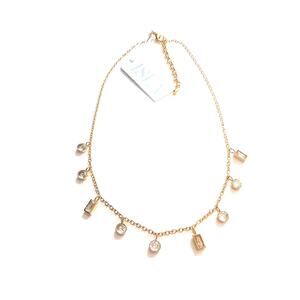 ISLA Anacapri Round & Rectangle CZ Gold Tone Chain Necklace 16"+ 2" Extender NWT